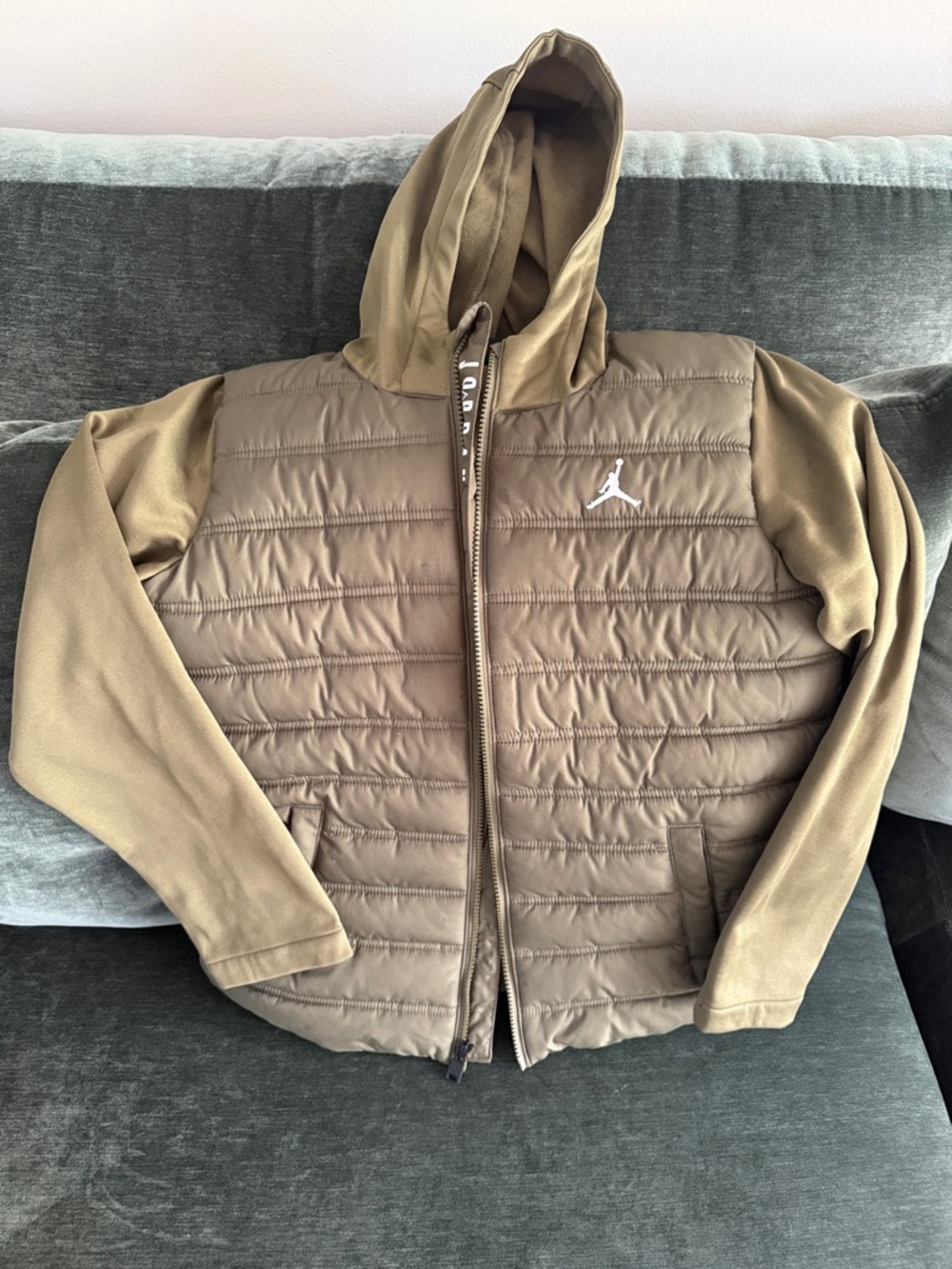 Jordan- Boys Large 12/13 yrs- Olive Green Quilted Hooded Puffer Jacket